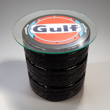 Black Satin Sculptural Tire Table, 53 cm