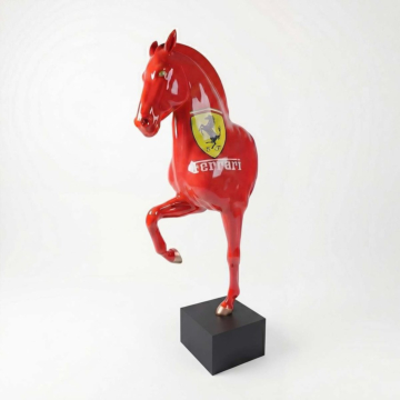 Red Satin Gallery Style Horse on Pedestal Sculpture, 248 cm