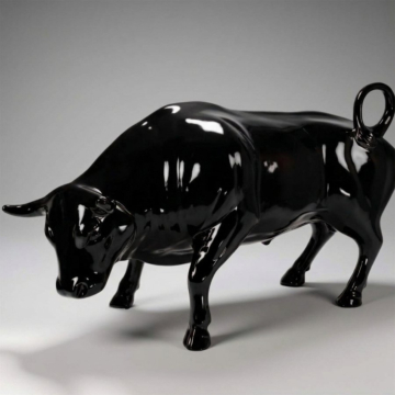 Black Gloss Modern Interior Bull Sculpture, 140 cm
