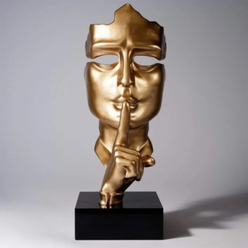 Gold Gloss Statement Face Mask Model 3 Wall Art, 190 cm