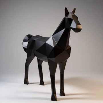 Black Luxury Floor Geometric Horse Sculpture, 190 x 54 x 220 cm