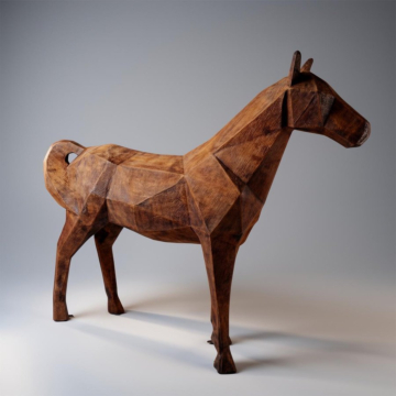 Satin Rust Effect Statement Floor Geometric Horse Sculpture, 190 x 54 x 220 cm