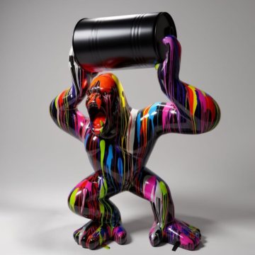 Black Gloss Urban Art Gallery Style Barrel Lifting Gorilla Sculpture, 250 cm
